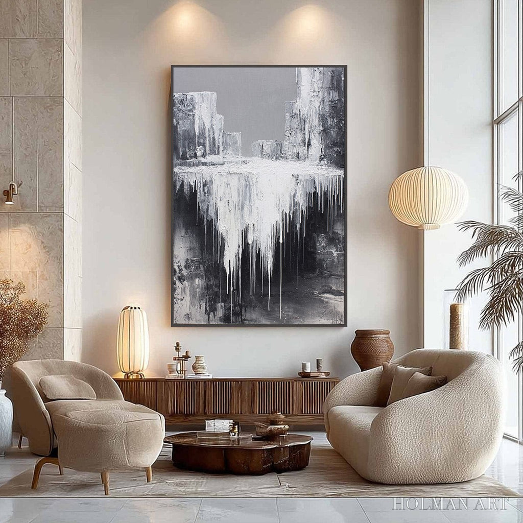 HOLMAN ART Concrete Cascade – Textured Black and White Abstract Cityscape - image 4