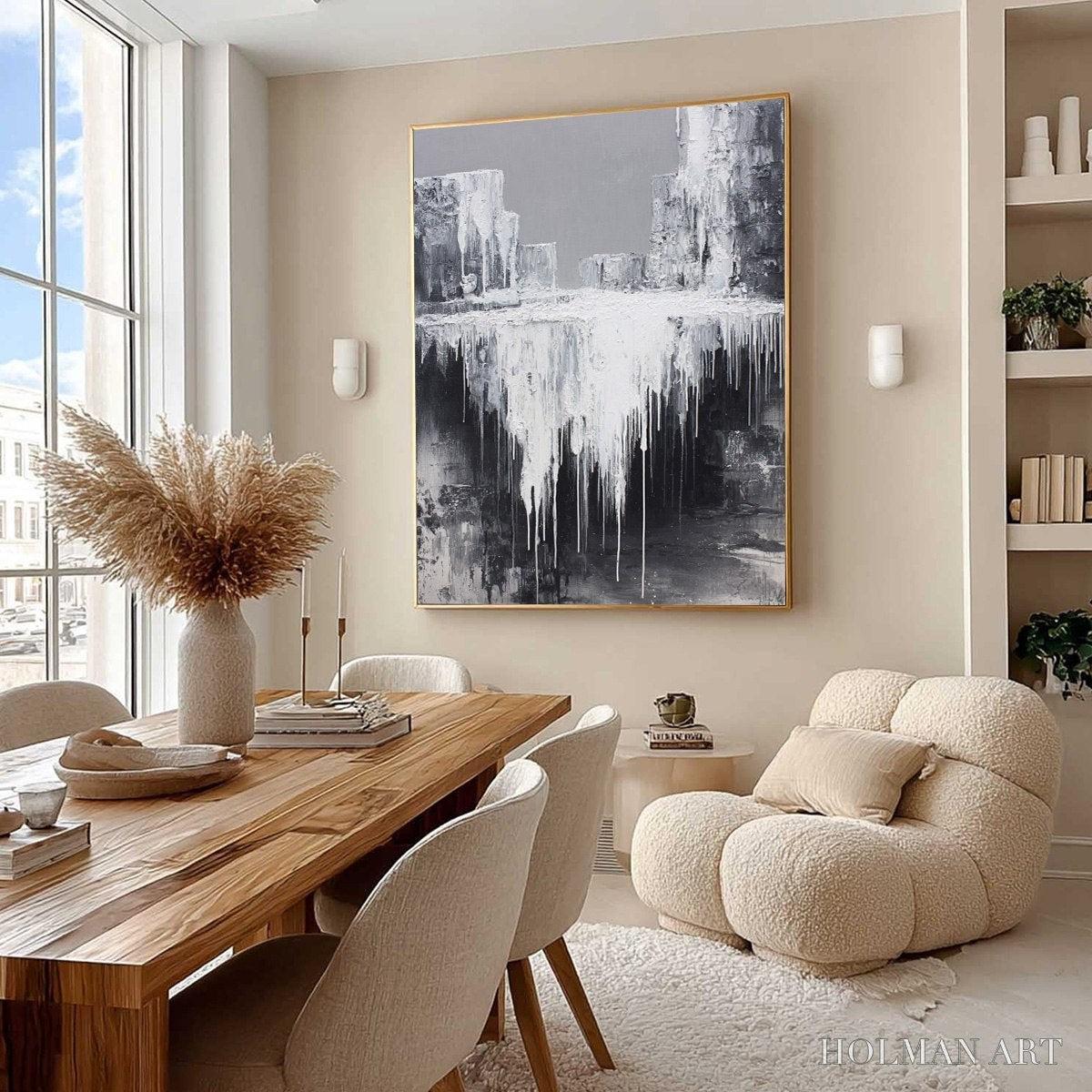 HOLMAN ART Concrete Cascade – Textured Black and White Abstract Cityscape - image 6