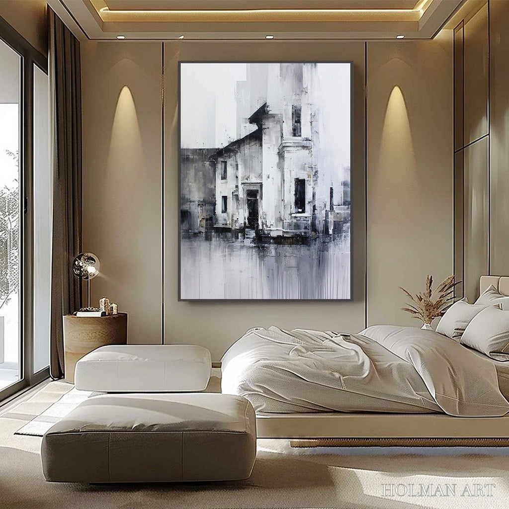 HOLMAN ART Architectural Echo – Monochrome Abstract Cityscape Painting - image 2