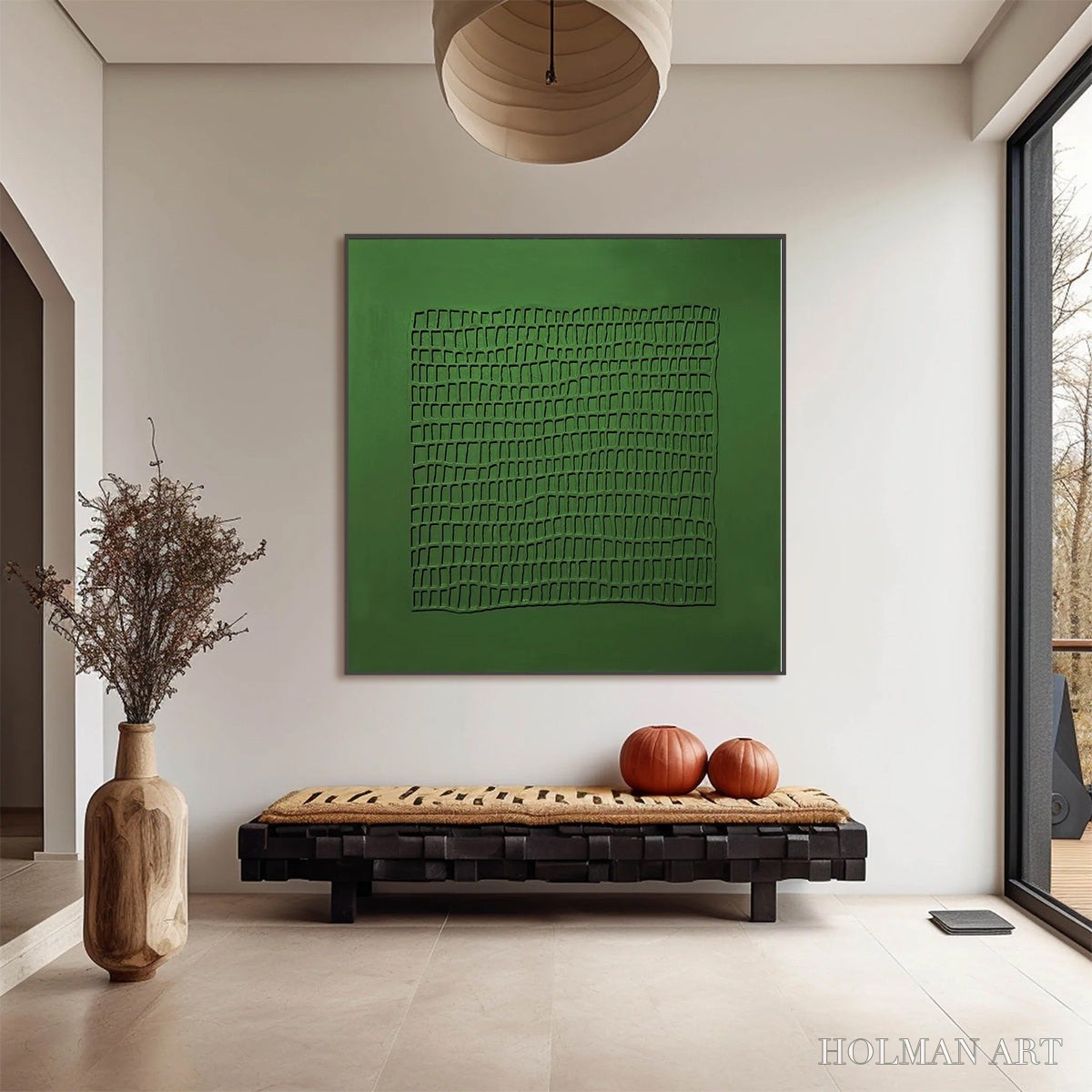 HOLMAN ART Emerald Grid – Minimalist Textured Abstract Oil Painting - image 2