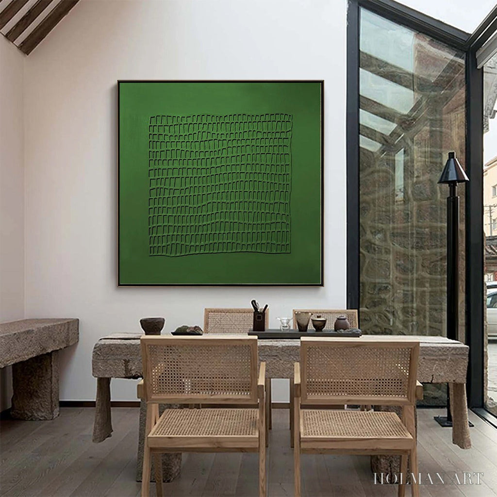 HOLMAN ART Emerald Grid – Minimalist Textured Abstract Oil Painting - image 4