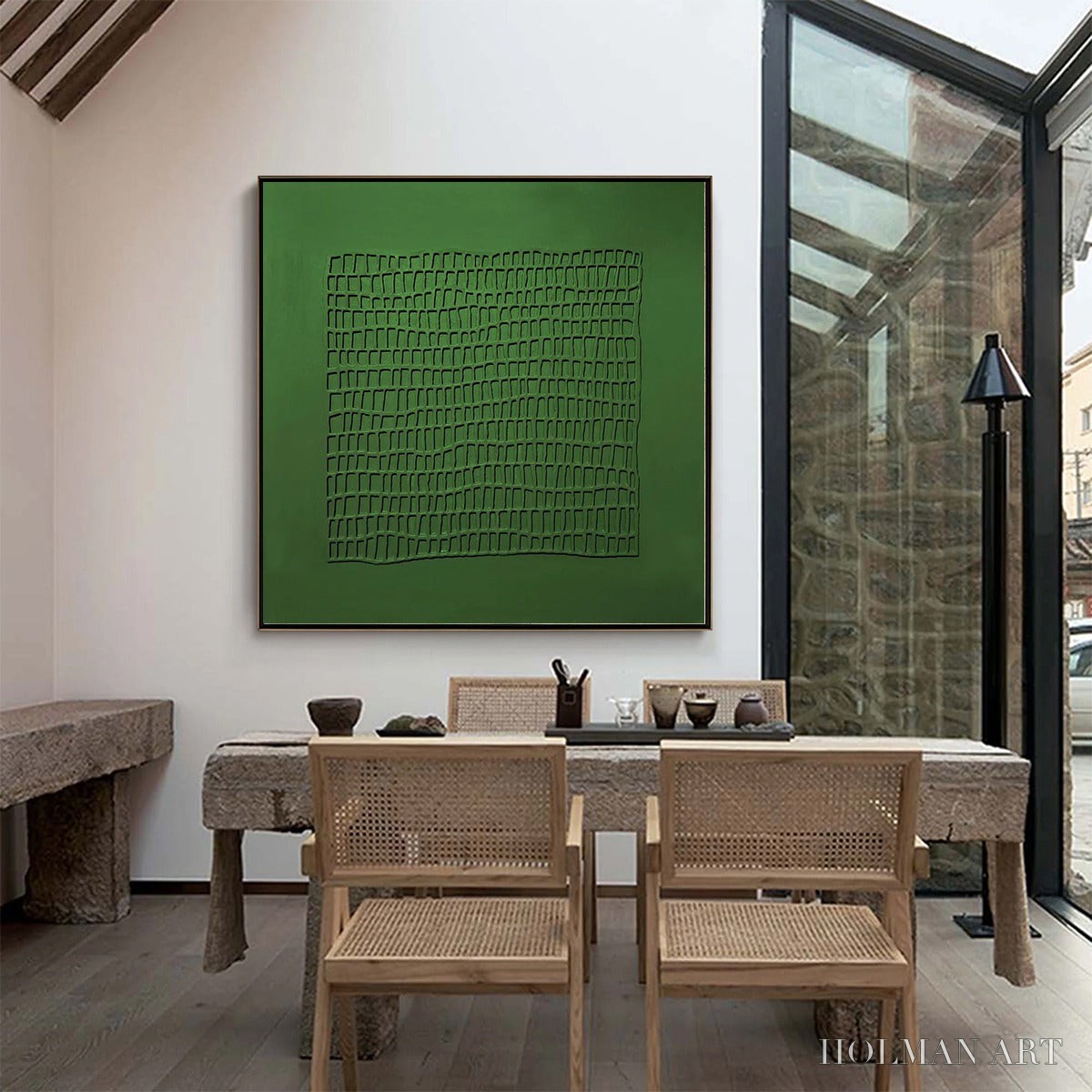 HOLMAN ART Emerald Grid – Minimalist Textured Abstract Oil Painting - image 4