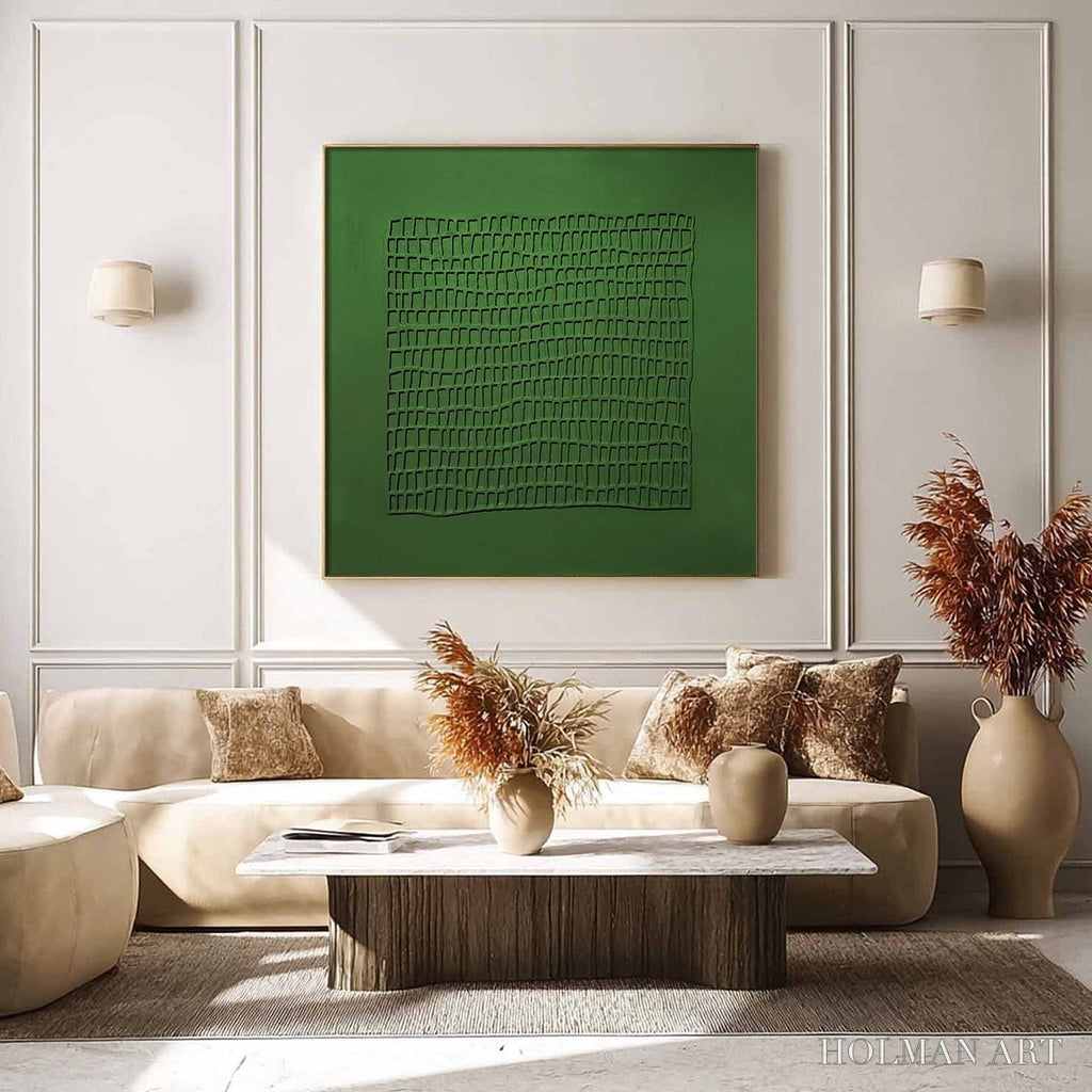 HOLMAN ART Emerald Grid – Minimalist Textured Abstract Oil Painting - image 6