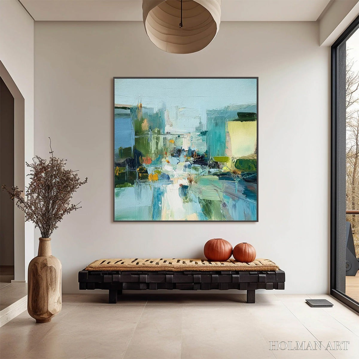 HOLMAN ART Aquamarine City – Textured Abstract Cityscape Oil Painting - image 2