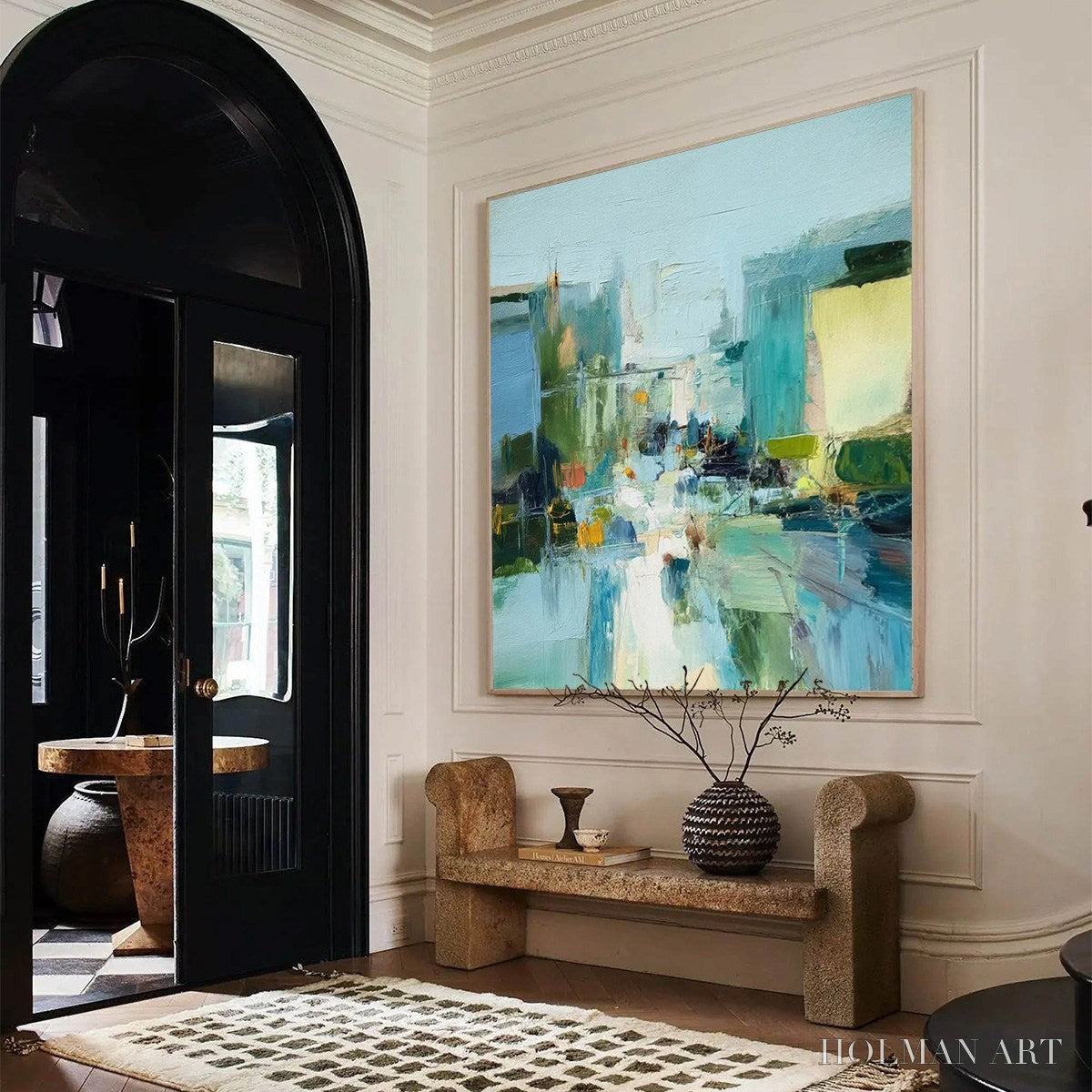 HOLMAN ART Aquamarine City – Textured Abstract Cityscape Oil Painting - image 4
