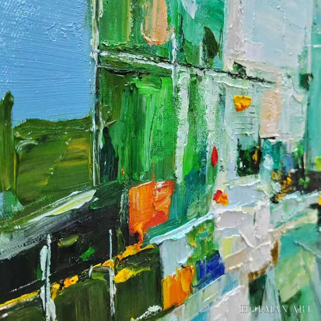 HOLMAN ART Aquamarine City – Textured Abstract Cityscape Oil Painting - image 6