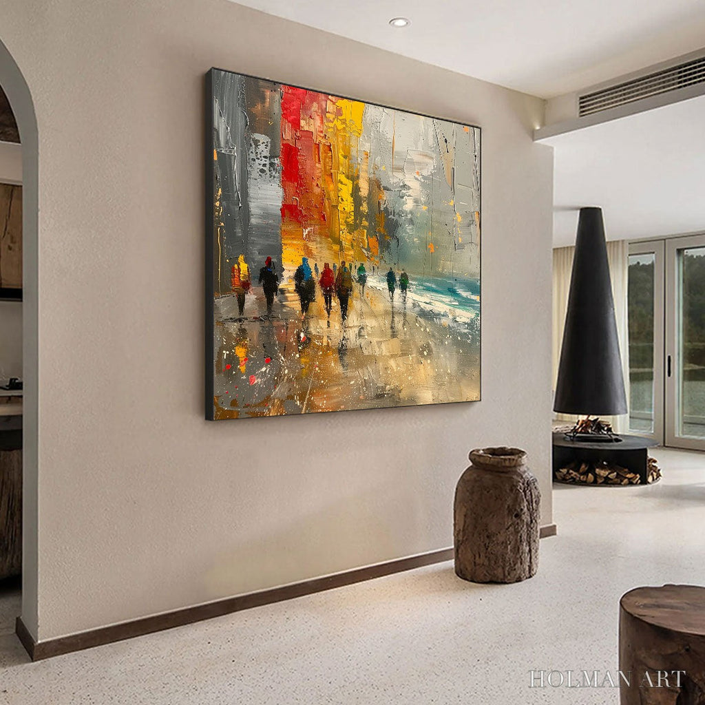 HOLMAN ART Urban Vibrance – Textured Abstract Cityscape Oil Painting - image 6
