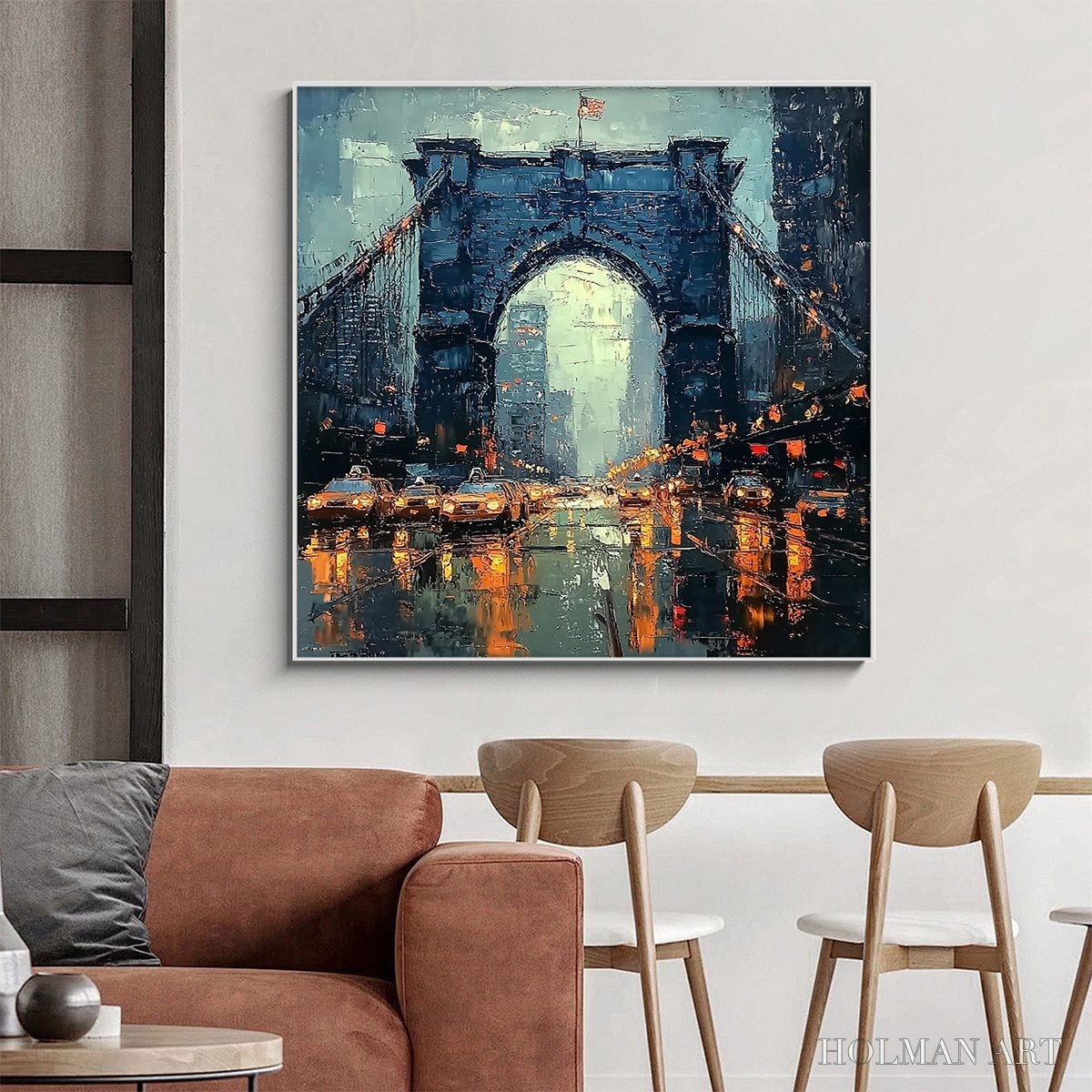 HOLMAN ART City Lights – Impressionistic Cityscape Oil Painting of Bridge - image 2