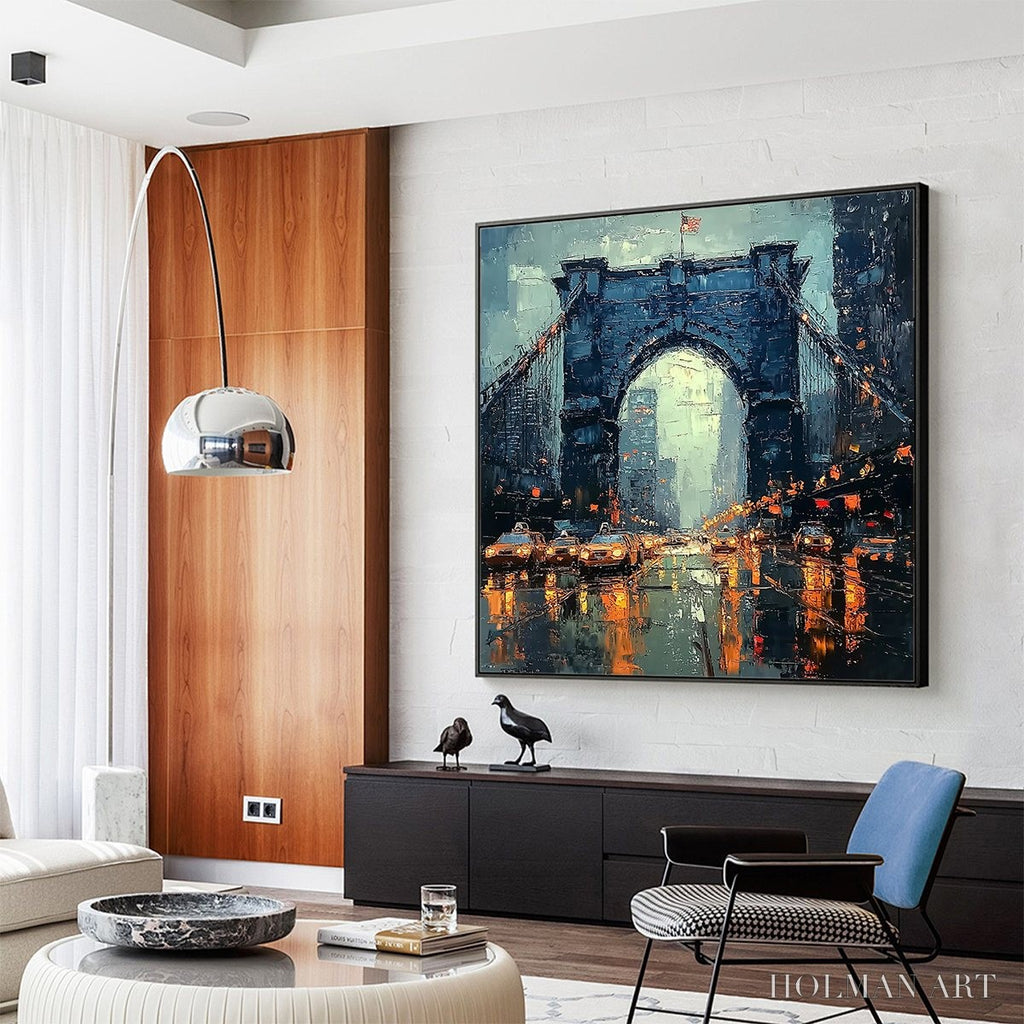 HOLMAN ART City Lights – Impressionistic Cityscape Oil Painting of Bridge - image 4