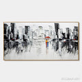HOLMAN ART Urban Romance – Textured Cityscape Oil Painting in Black and White - image 1