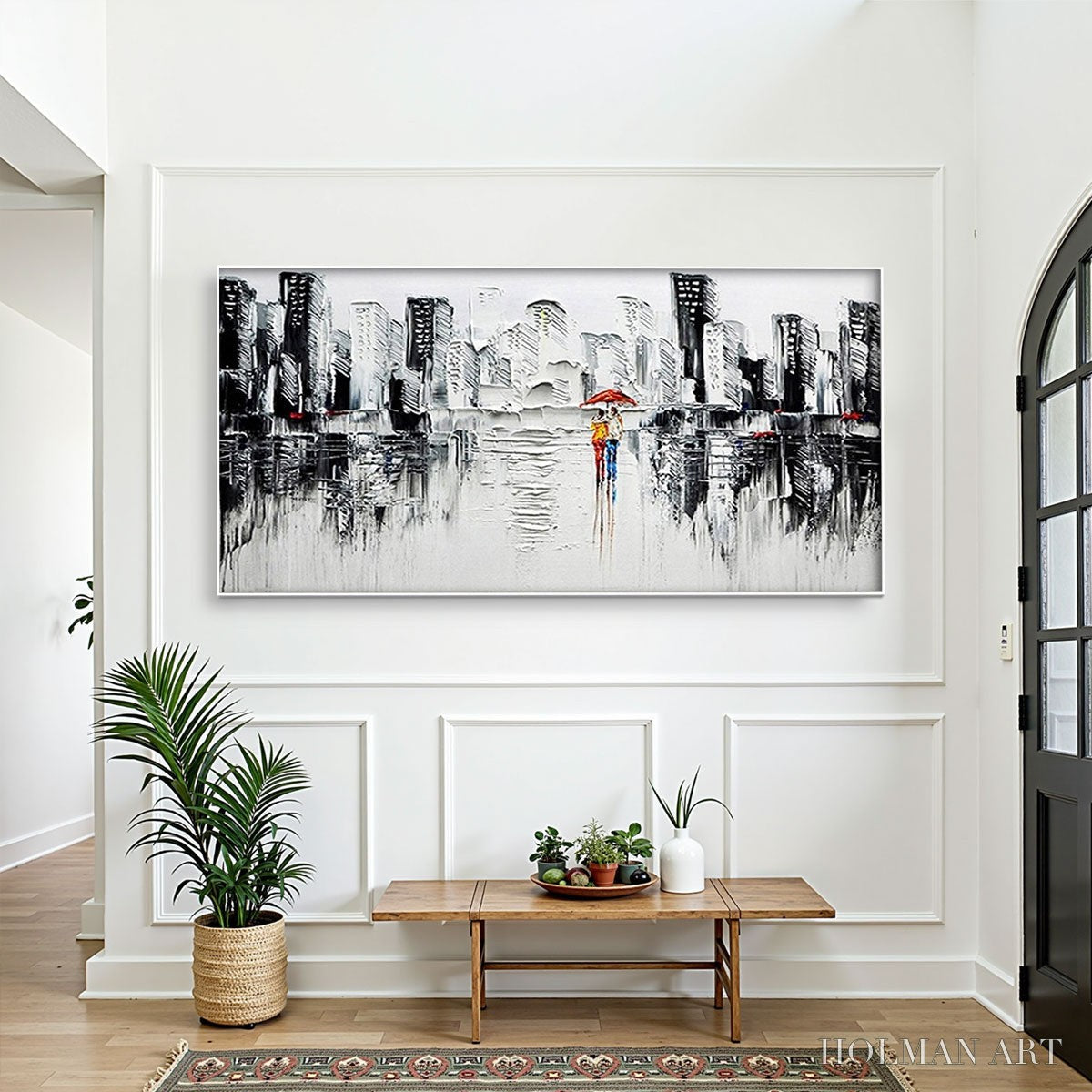 HOLMAN ART Urban Romance – Textured Cityscape Oil Painting in Black and White - image 2