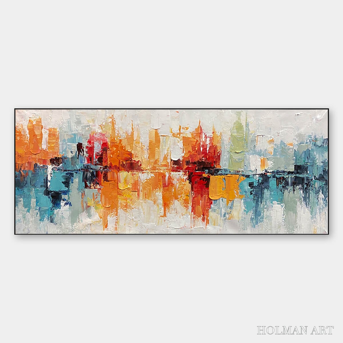 HOLMAN ART Urban Reflections – Abstract Cityscape Impasto Oil Painting - image 1