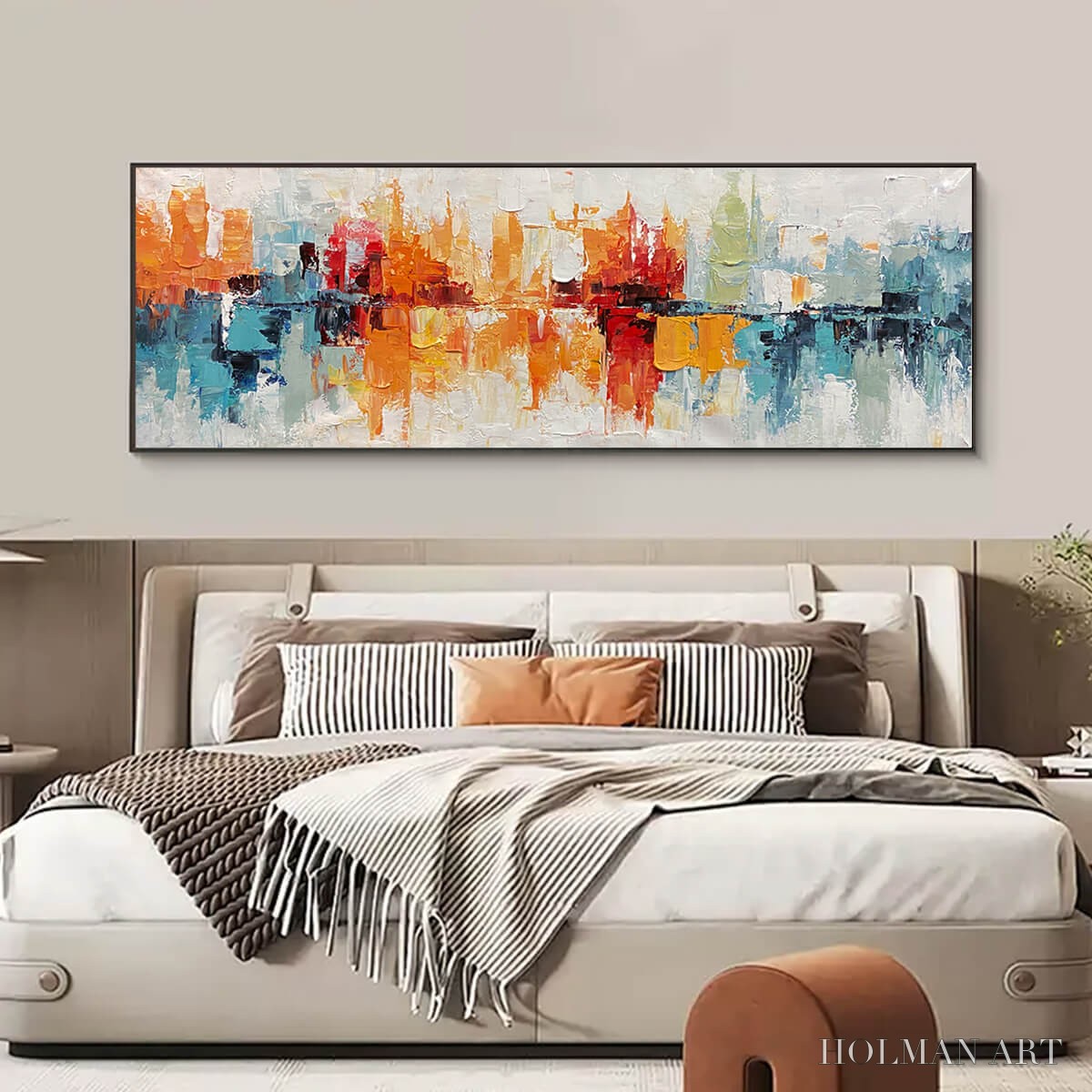 HOLMAN ART Urban Reflections – Abstract Cityscape Impasto Oil Painting - image 4