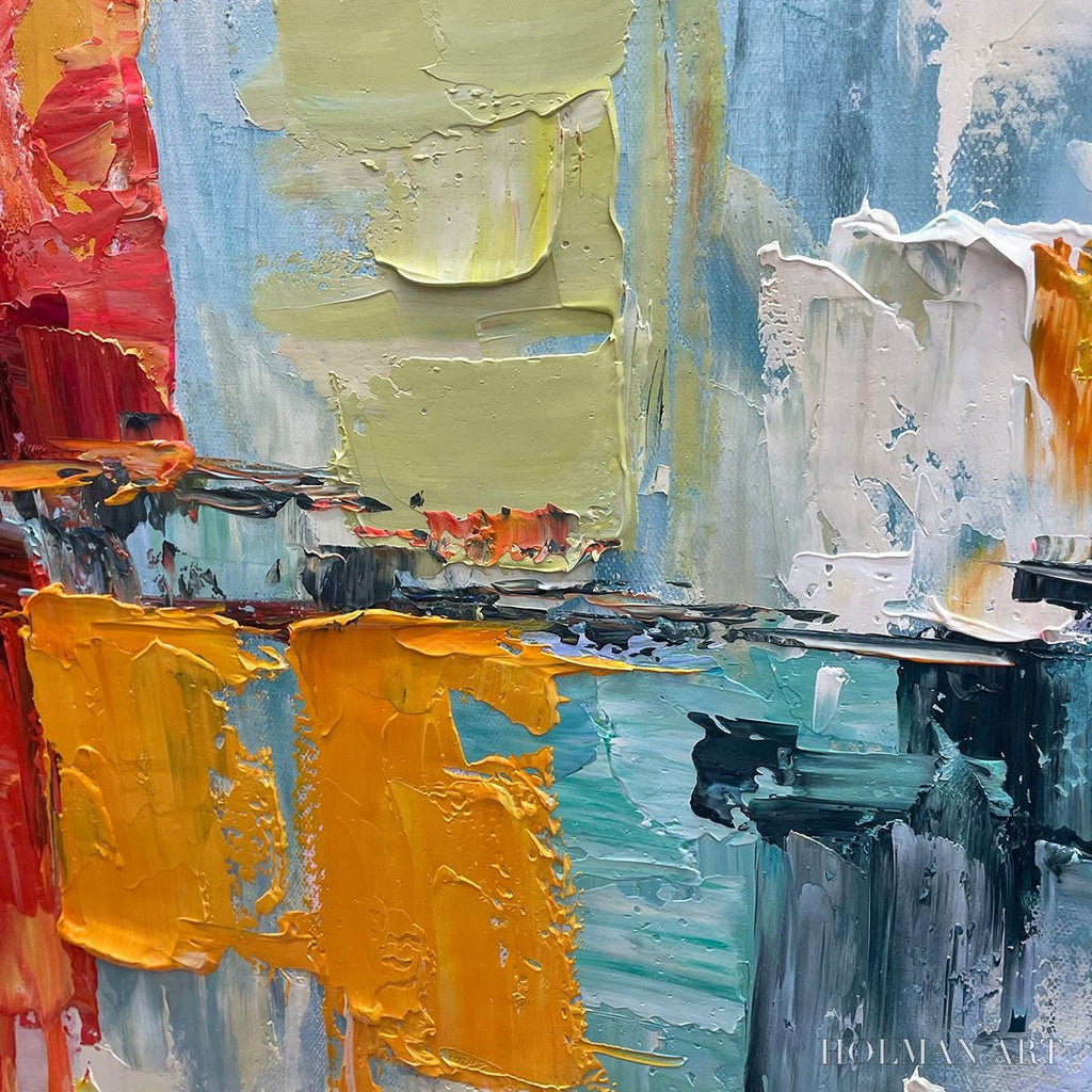 HOLMAN ART Urban Reflections – Abstract Cityscape Impasto Oil Painting - image 6