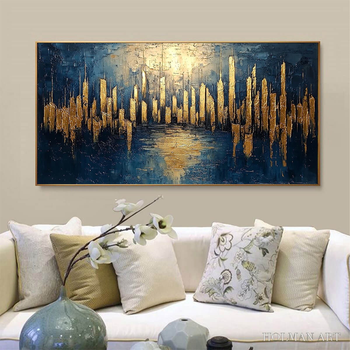 HOLMAN ART Golden Metropolis – Panoramic Cityscape Oil Painting - image 2
