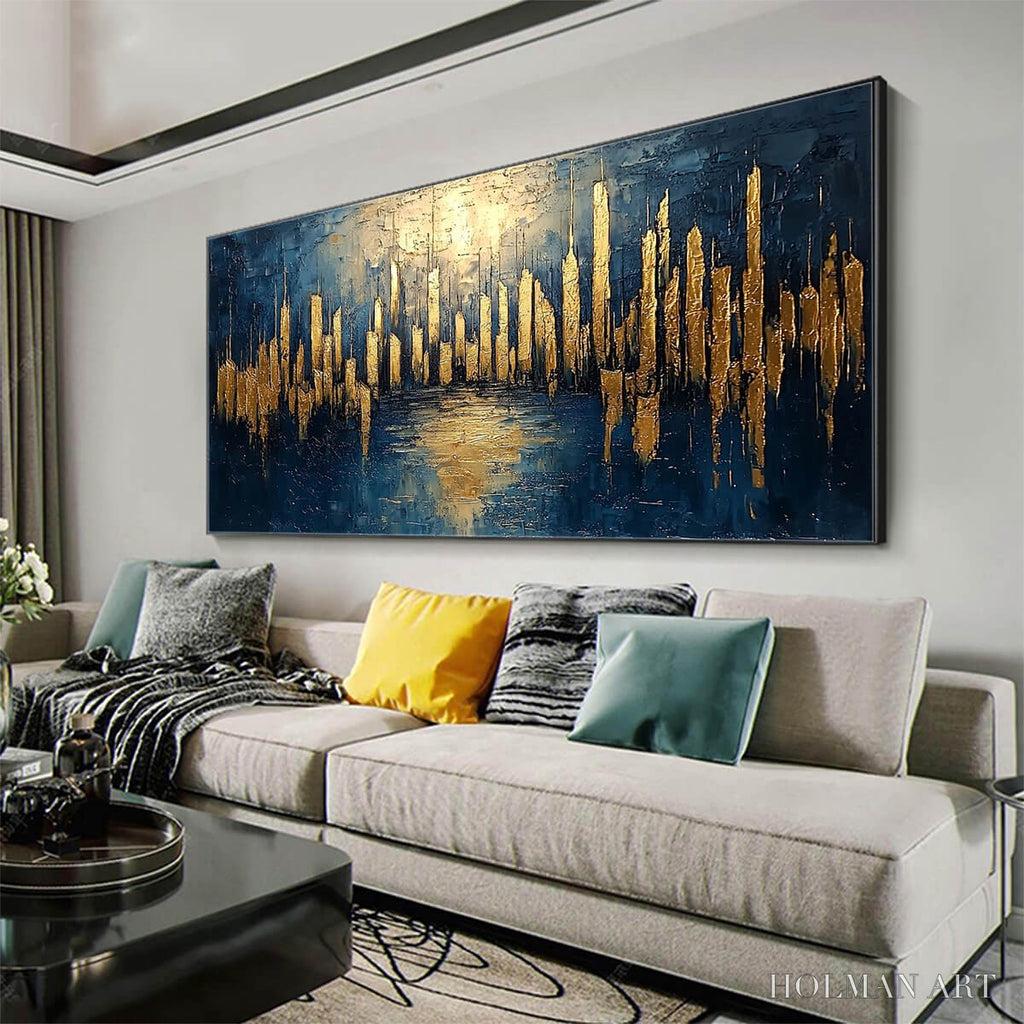 HOLMAN ART Golden Metropolis – Panoramic Cityscape Oil Painting - image 4