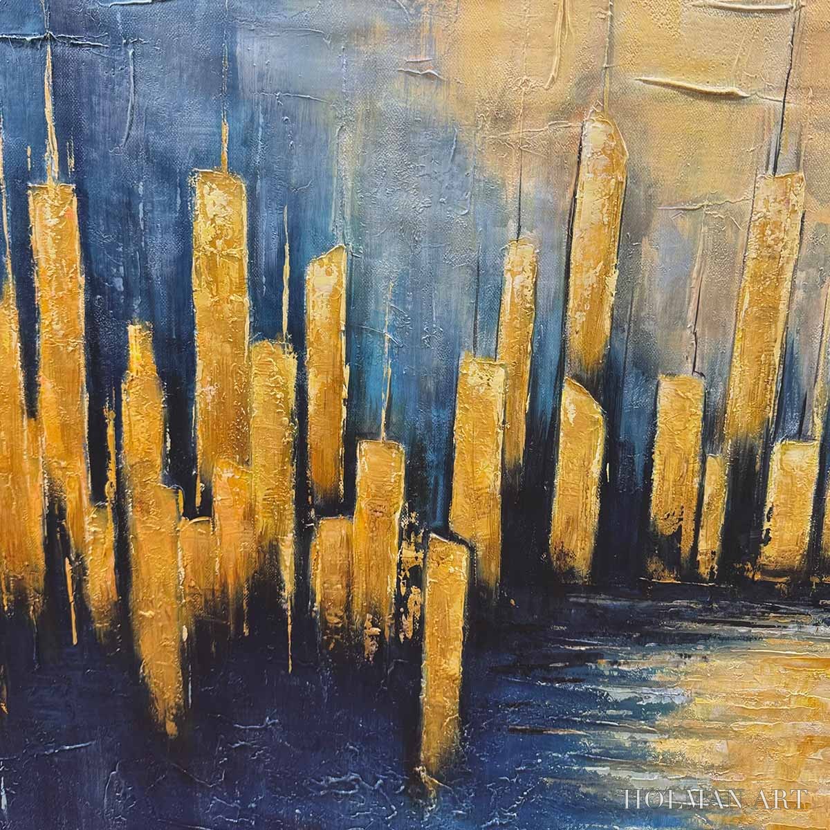 HOLMAN ART Golden Metropolis – Panoramic Cityscape Oil Painting - image 5