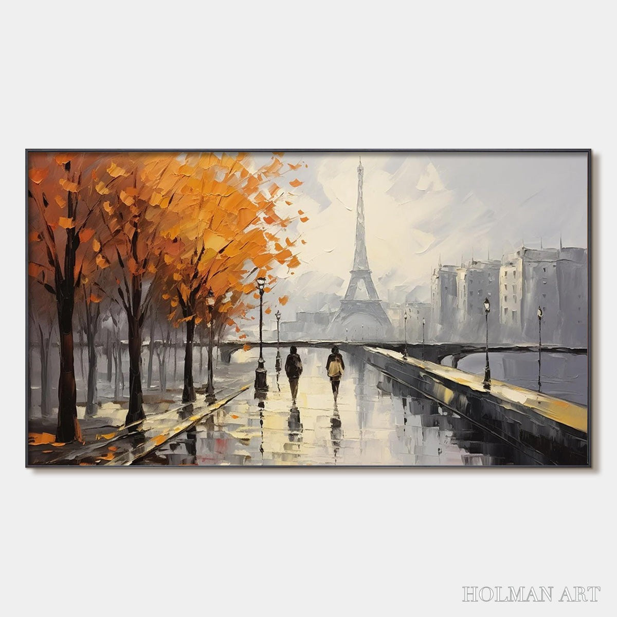 HOLMAN ART Parisian Rain – Textured Cityscape Oil Painting - image 1