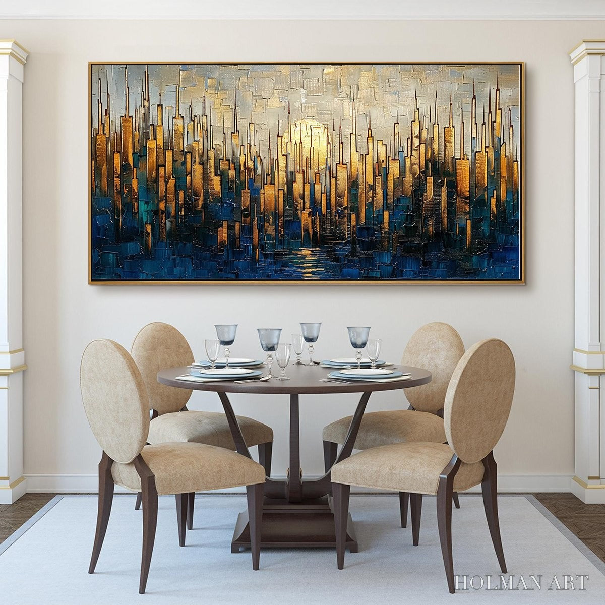 HOLMAN ART Golden Metropolis – Textured Cityscape Oil Painting - image 2