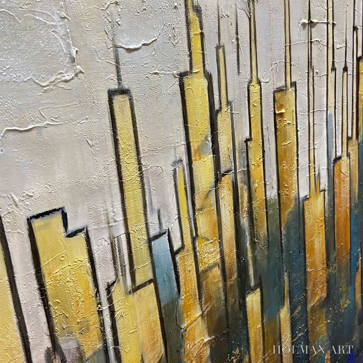 HOLMAN ART Golden Metropolis – Textured Cityscape Oil Painting - image 5