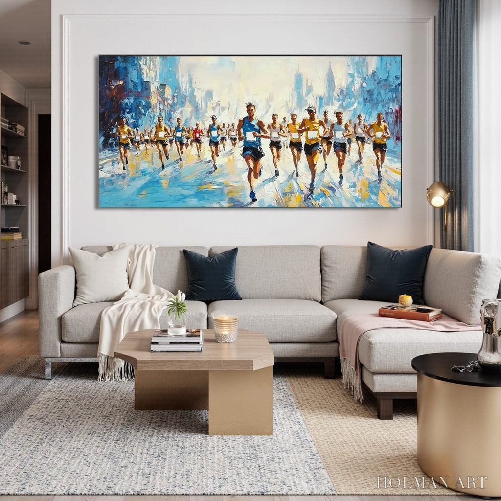 HOLMAN ART City Stride – Textured Urban Marathon Scene Oil Painting - image 2