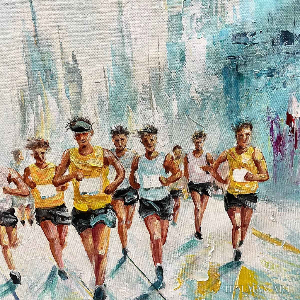 HOLMAN ART City Stride – Textured Urban Marathon Scene Oil Painting - image 3