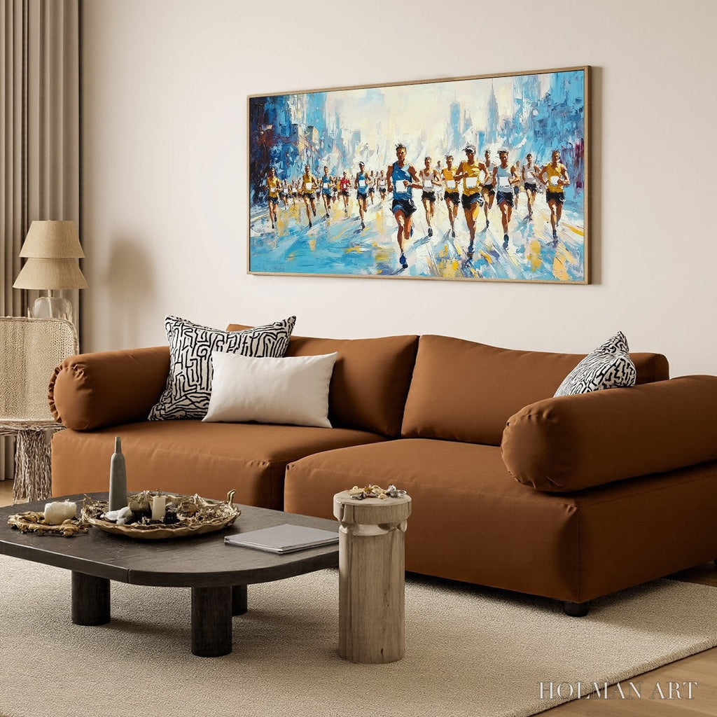HOLMAN ART City Stride – Textured Urban Marathon Scene Oil Painting - image 4