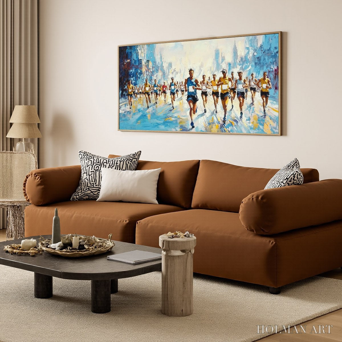 HOLMAN ART City Stride – Textured Urban Marathon Scene Oil Painting - image 4