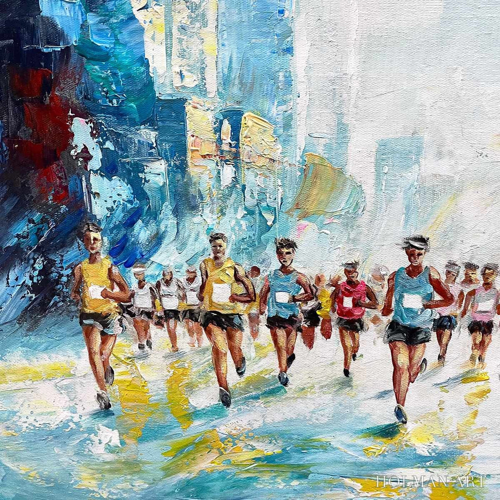 HOLMAN ART City Stride – Textured Urban Marathon Scene Oil Painting - image 5