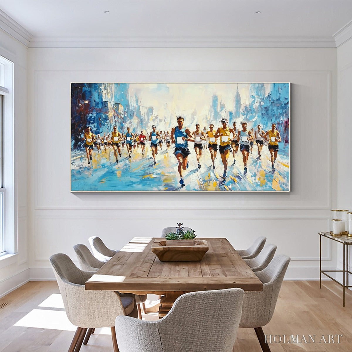 HOLMAN ART City Stride – Textured Urban Marathon Scene Oil Painting - image 6