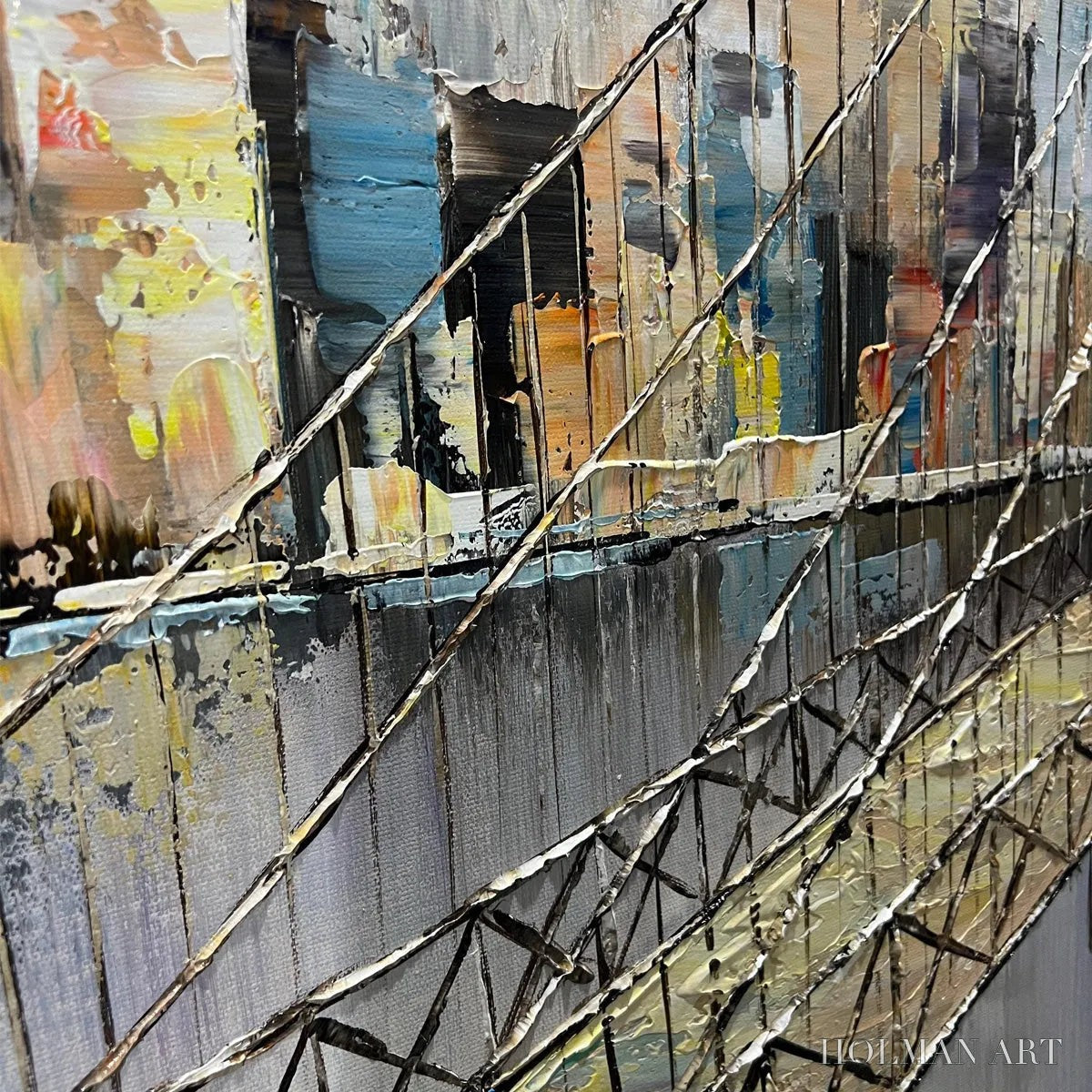 HOLMAN ART Urban Connectivity – Panoramic Cityscape Oil Painting with Bridge - image 3