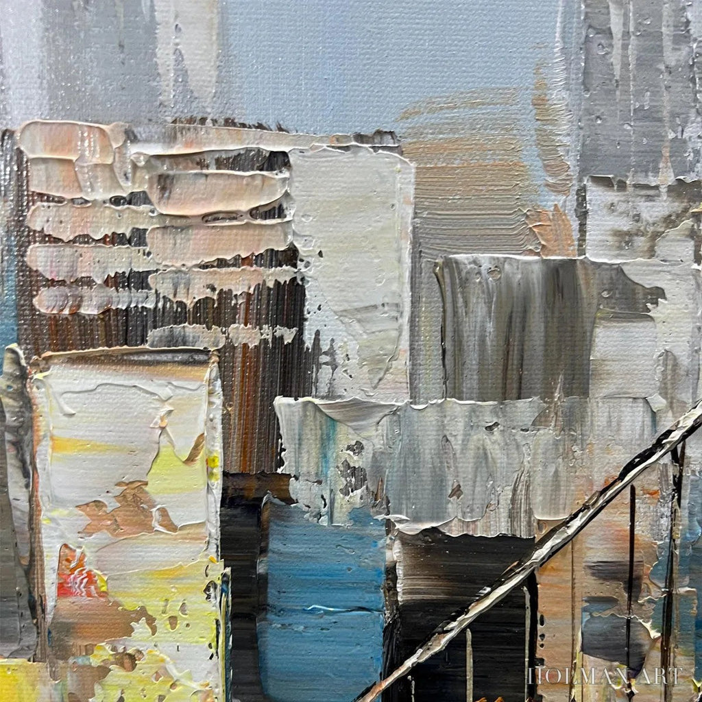 HOLMAN ART Urban Connectivity – Panoramic Cityscape Oil Painting with Bridge - image 5