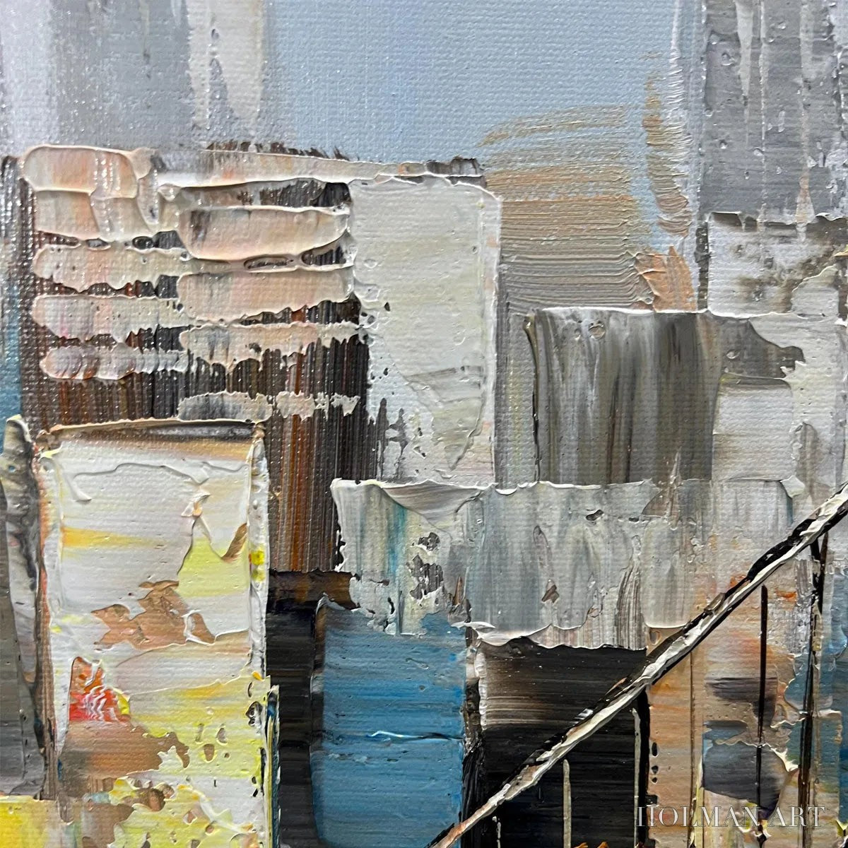HOLMAN ART Urban Connectivity – Panoramic Cityscape Oil Painting with Bridge - image 5