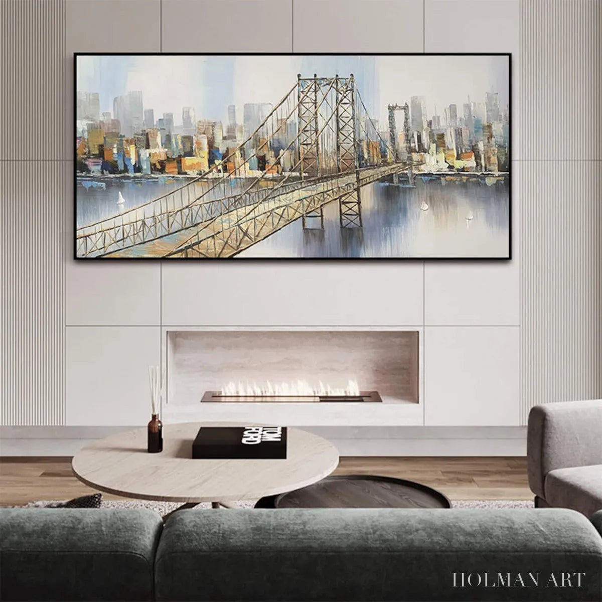 HOLMAN ART Urban Connectivity – Panoramic Cityscape Oil Painting with Bridge - image 6