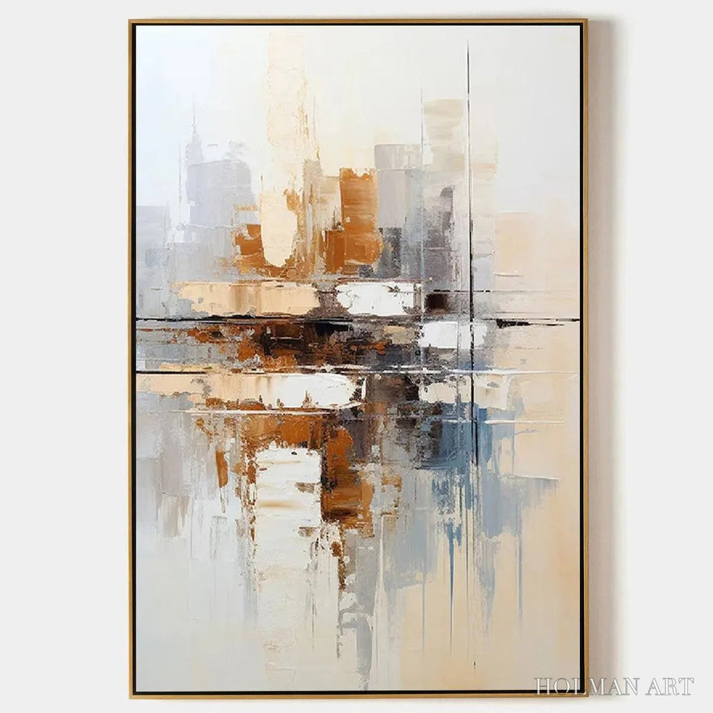 HOLMAN ART Urban Abstract – Beige Abstract Painting, Modern , Textured Canvas, Vertical Artwork - image 1