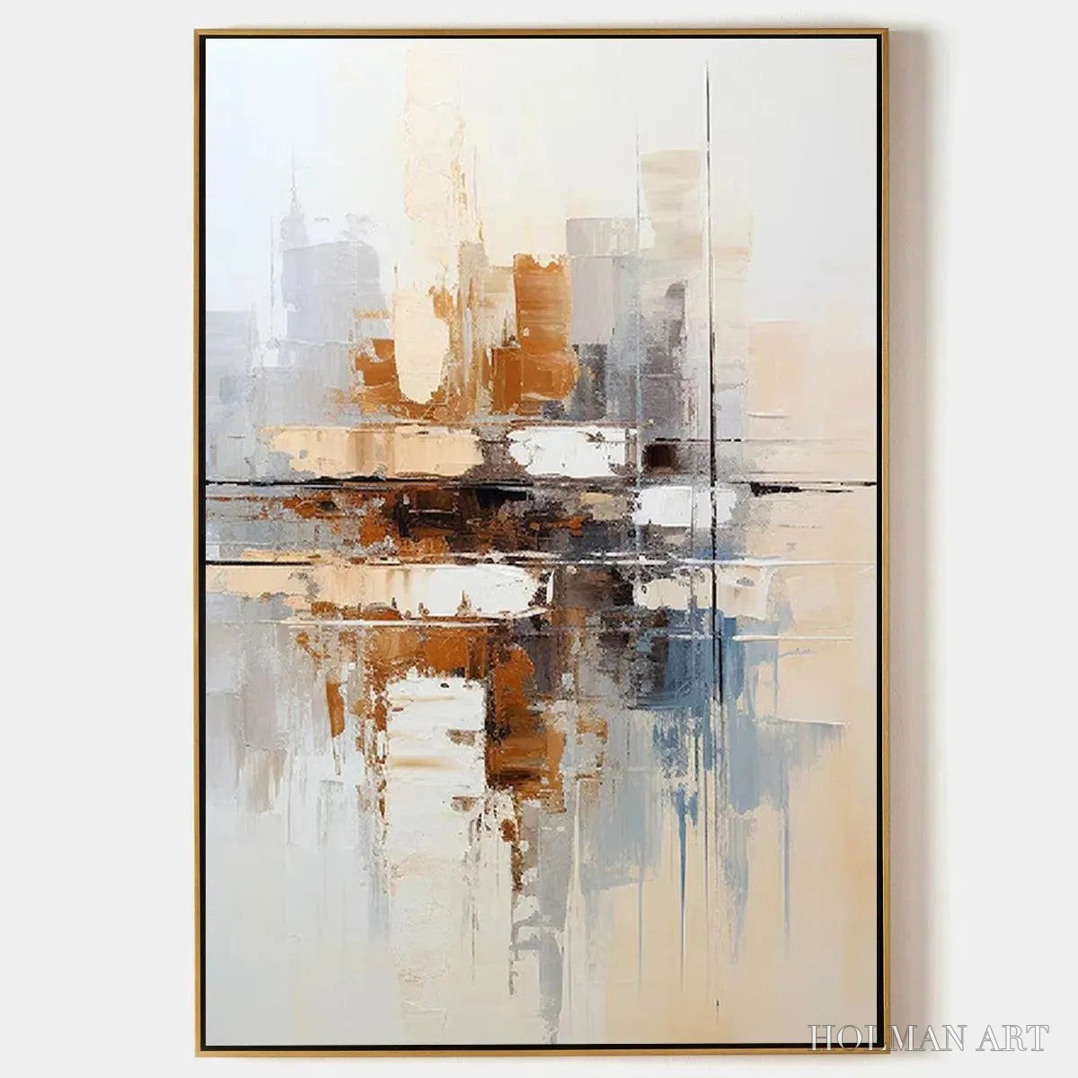 HOLMAN ART Urban Abstract – Beige Abstract Painting, Modern , Textured Canvas, Vertical Artwork - image 1