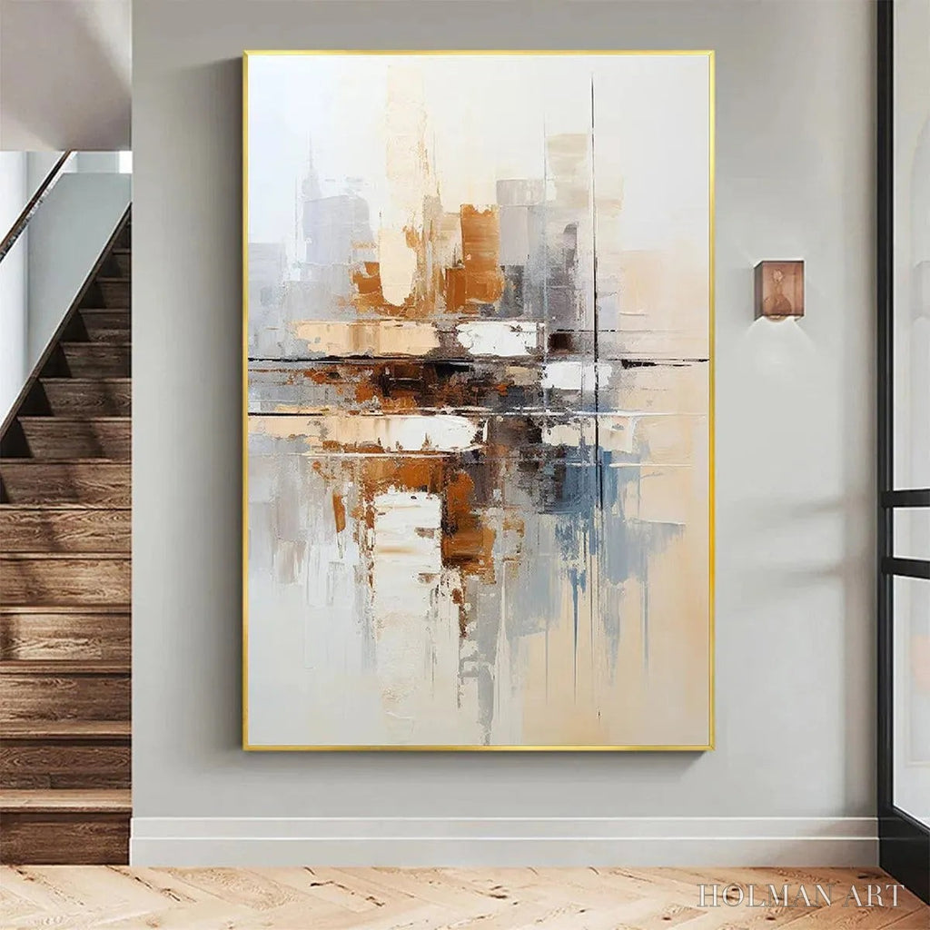 HOLMAN ART Urban Abstract – Beige Abstract Painting, Modern , Textured Canvas, Vertical Artwork - image 2