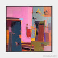 HOLMAN ART Pink and Green Urban Abstract – Colorful Abstract City Painting, Square - image 1