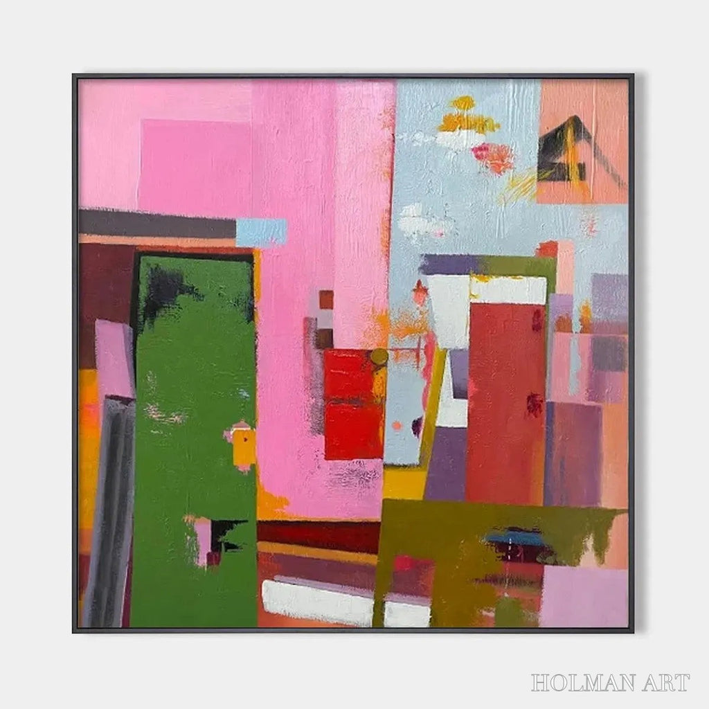 HOLMAN ART Abstract Urban Scene – Colorful Abstract City Painting, Square - image 1