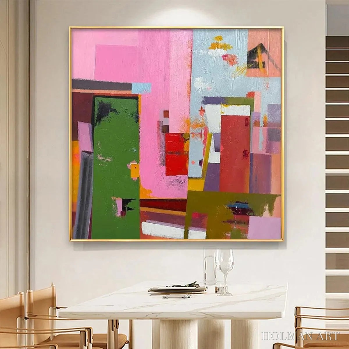 HOLMAN ART Abstract Urban Scene – Colorful Abstract City Painting, Square - image 2