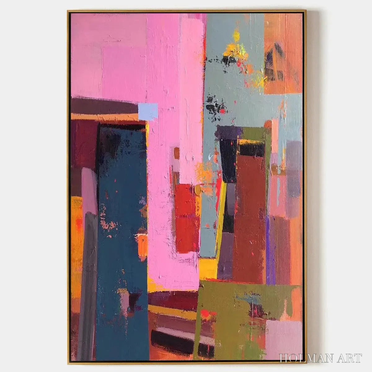 HOLMAN ART Pink City Abstract – Colorful Abstract City Painting, Vertical - image 1