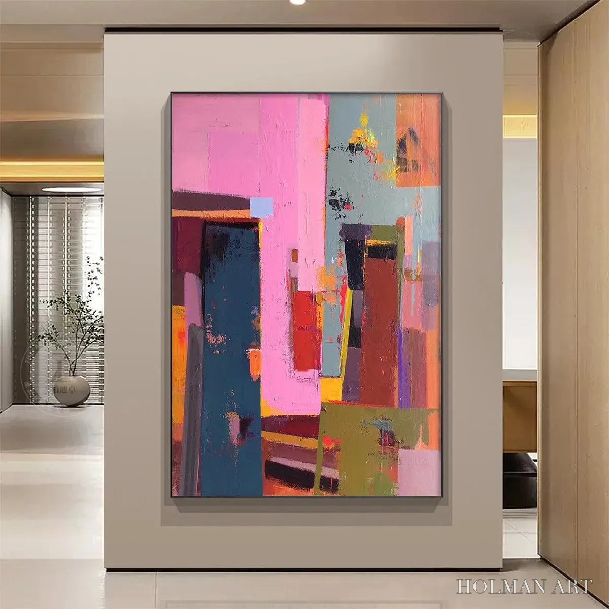 HOLMAN ART Pink City Abstract – Colorful Abstract City Painting, Vertical - image 2