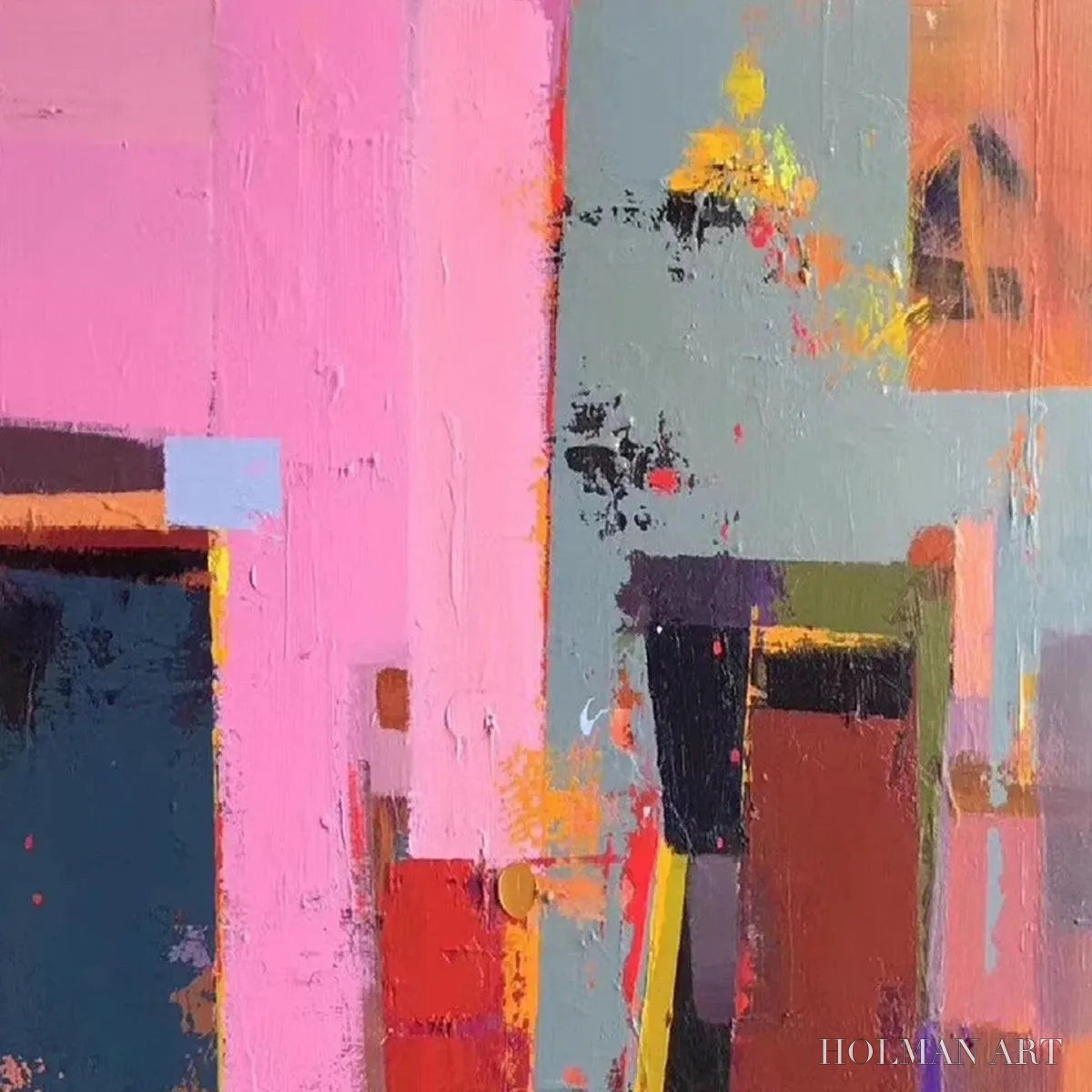 HOLMAN ART Pink City Abstract – Colorful Abstract City Painting, Vertical - image 4