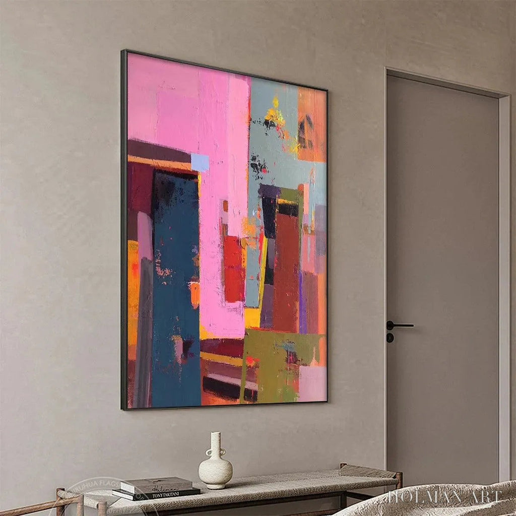 HOLMAN ART Pink City Abstract – Colorful Abstract City Painting, Vertical - image 6