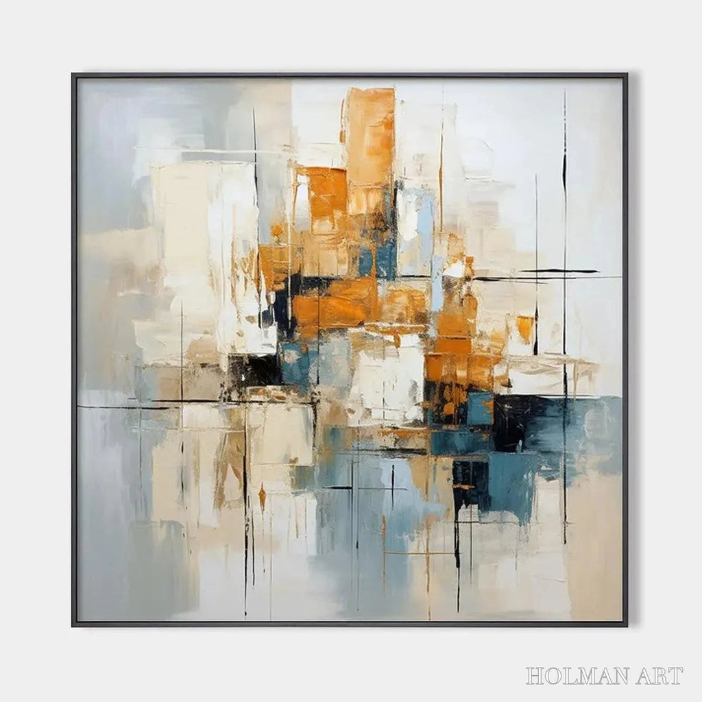 HOLMAN ART Abstract Cityscape – Textured Geometric Abstract Painting, Square - image 1