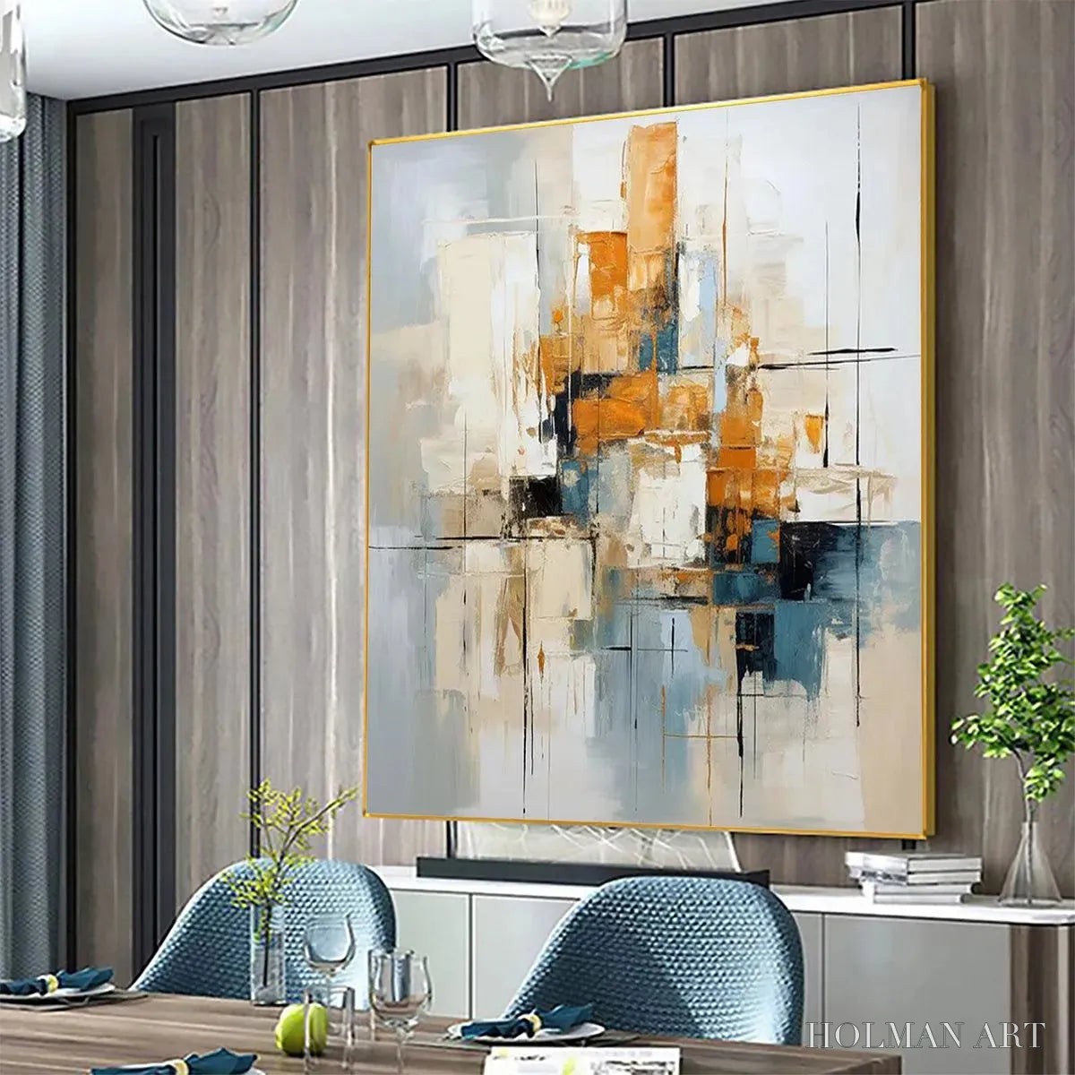 HOLMAN ART Abstract Cityscape – Textured Geometric Abstract Painting, Square - image 5