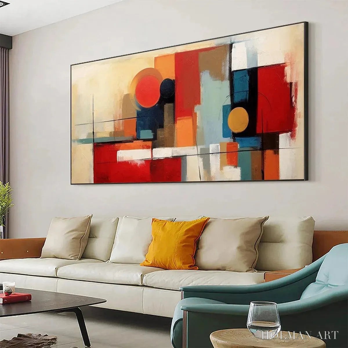 HOLMAN ART Urban Geometry – Minimalist Abstract Painting in Red and Gold - image 4
